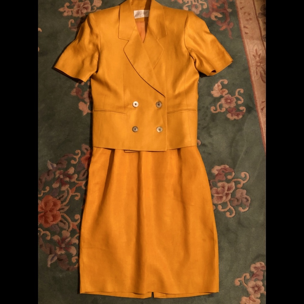 Two-Piece Double Breasted Orange Petite Linen Suit